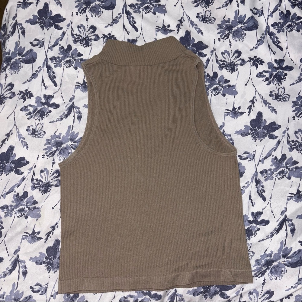 Sleeveless Tan Ribbed Top - Picture 2 of 3